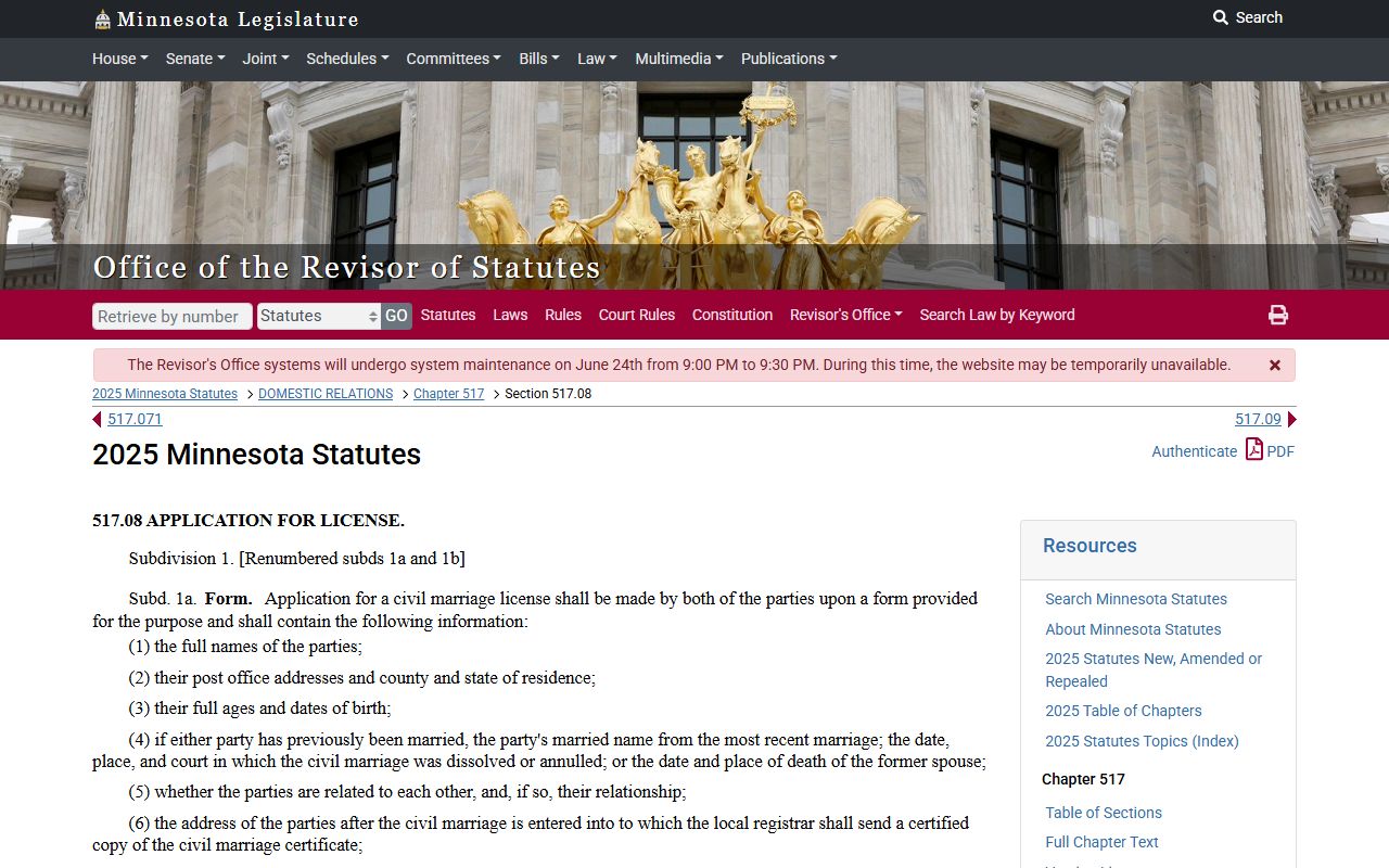 Isanti County court administration records and Minnesota marriage license application statute