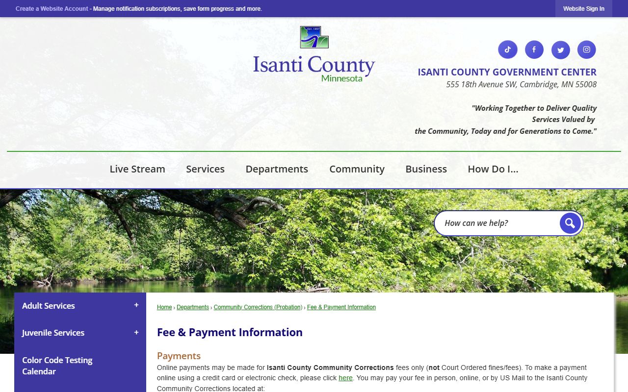Isanti County arrest records probation fee and payment information