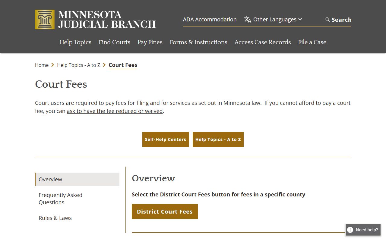 Isanti County court dockets Minnesota District Court fee information source