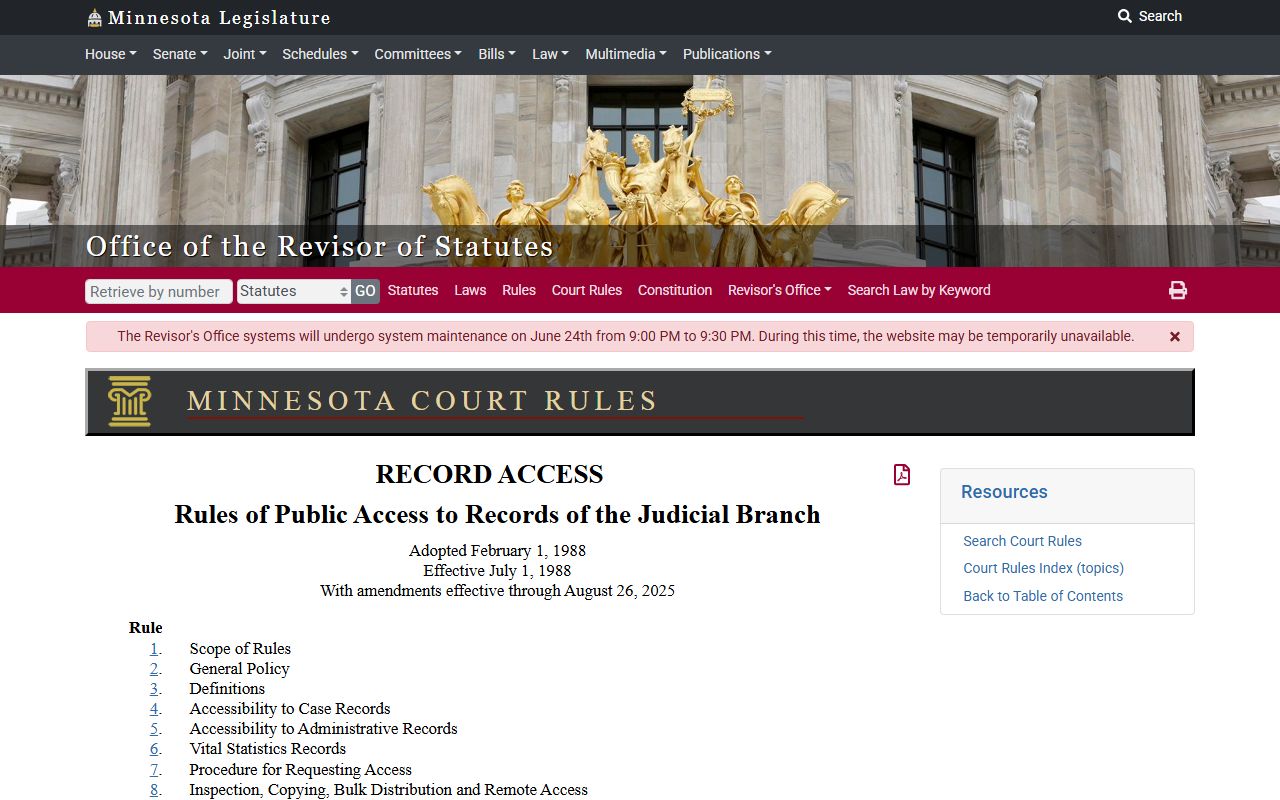 Isanti County court records Judicial Branch public access rules source