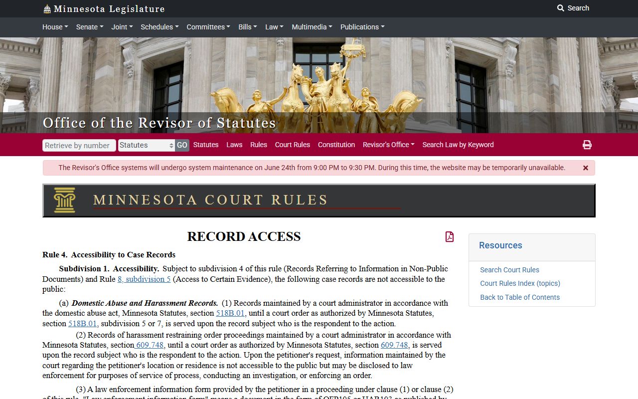 Isanti County court records Public Access Rule 4 source