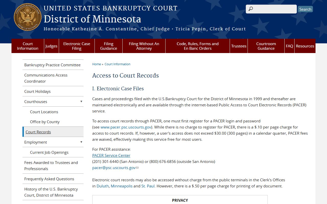 Isanti County District Court records and bankruptcy court records access