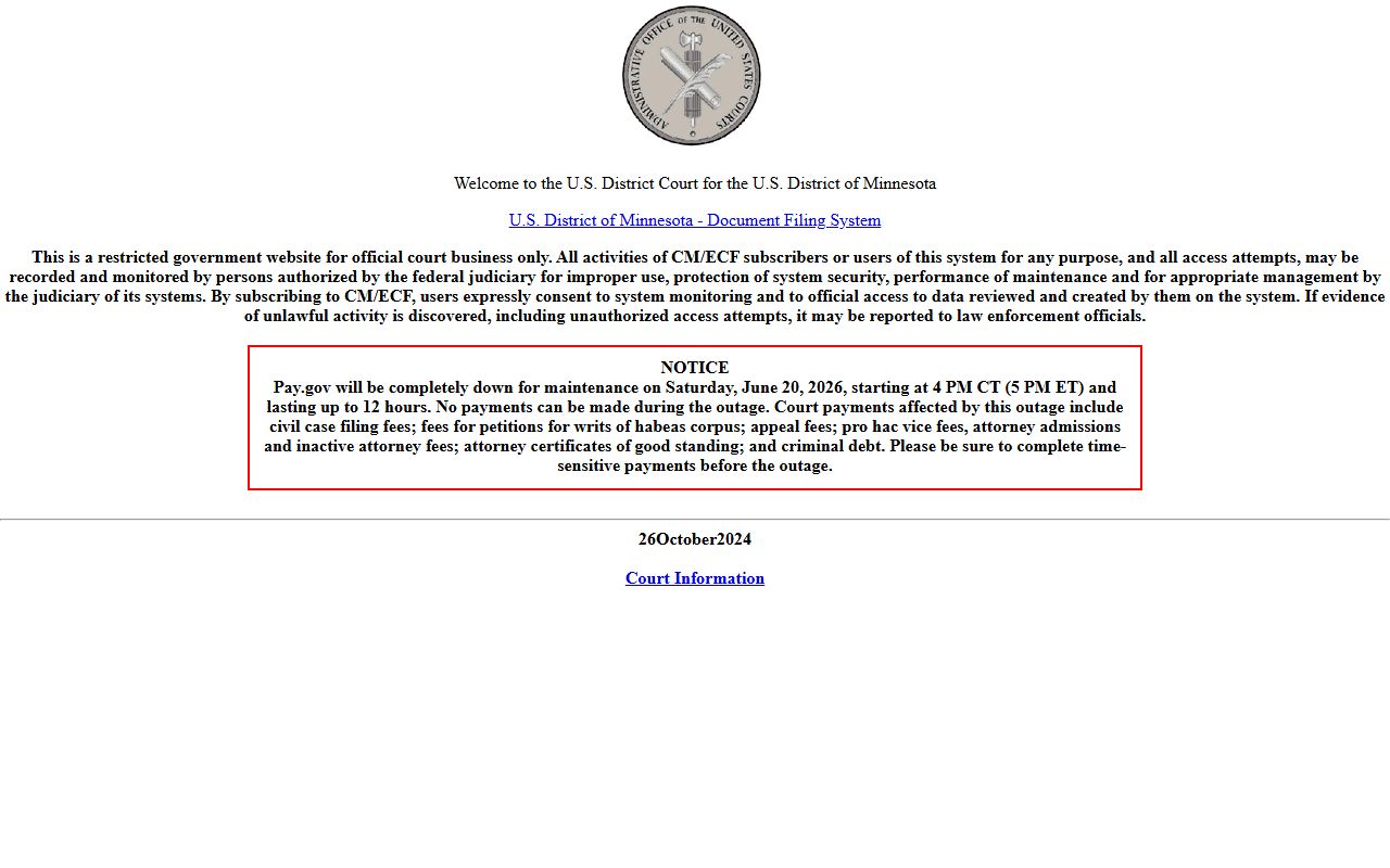 Isanti County District Court records and District of Minnesota CM ECF access