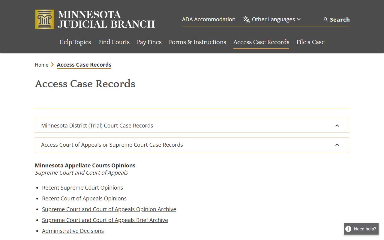 Isanti County court records access case records