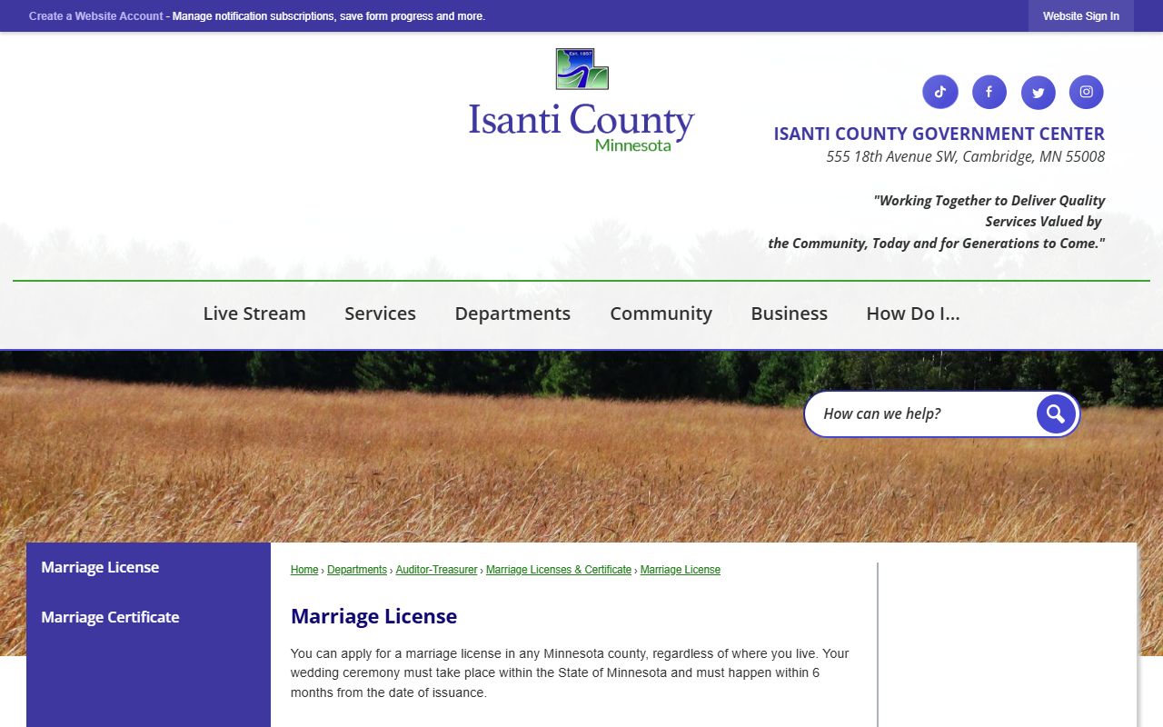 Isanti County marriage records marriage license page