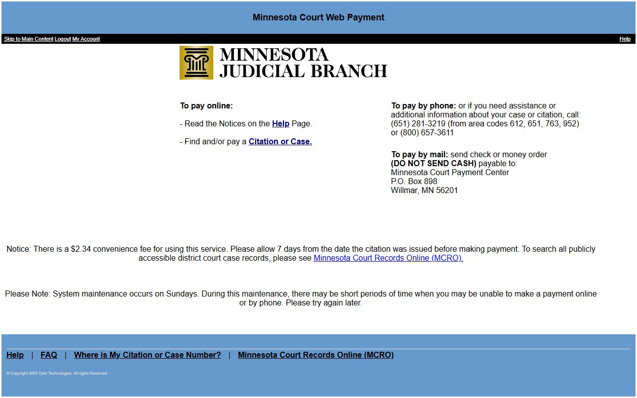 Isanti County traffic court records Minnesota Court Web Payment portal