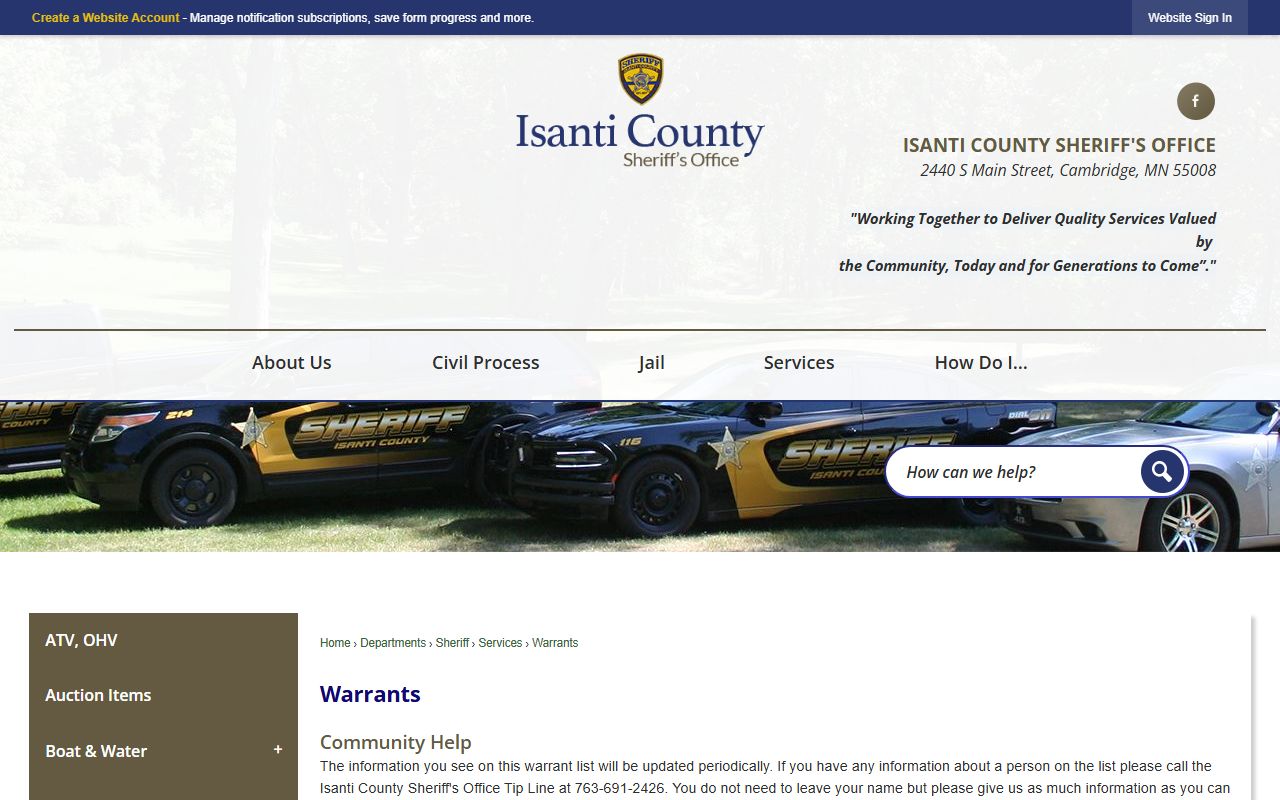 Isanti County warrant records county warrant page